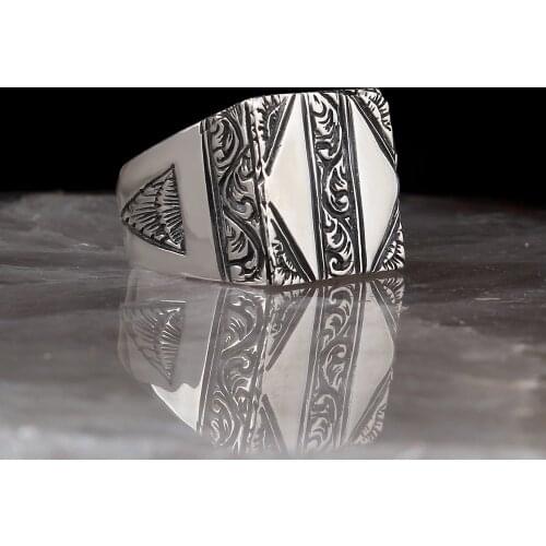 Handmade Pen İşçilikli 925 Sterling Mens Silver Ring