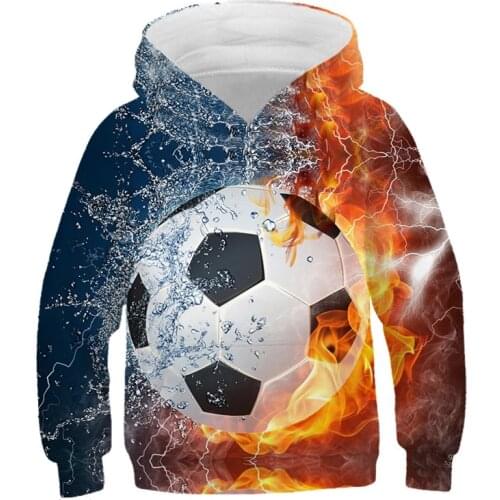 Sport Flame Football 3D Visual Print Sweatshirt Children Fashion Long Sleeve Pullover Boy Outwear 4-14Y Teen Streetwear Kids Top