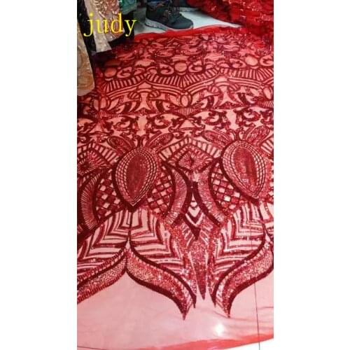 Stock 5yards/bag Bright red sequins embroidered French style cloth for the wedding dress fashion stage Free shipping
