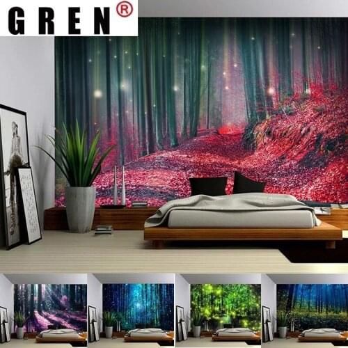 GREN Tapestry Shine Forest Tree Wall Hanging Mural Background Wall Rugs Beach Towel Fabric Blanket Dorm Living Home Decor