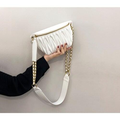 High grade sense Small bag 2021 leather pleated cross body bag woman mini black white brand soft bag Fashion women Chain bag
