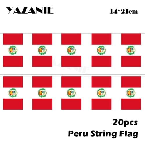 YAZANIE 14*21cm 20PCS Peru String Flag Quality Hanging Flying Outdoor Indoor Small Country Flag for Football Soccer Wholesale