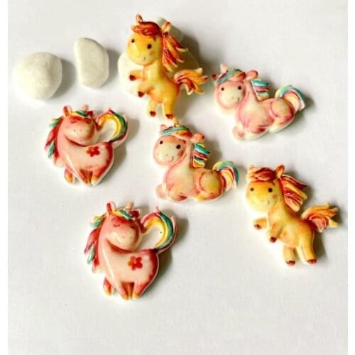 50Pcs/lots Unicorn Set Resin Accessories Printed Flatback 3D Cartoon Animal Cabochon Scrapbook Hair Clip Jewelry Making Material