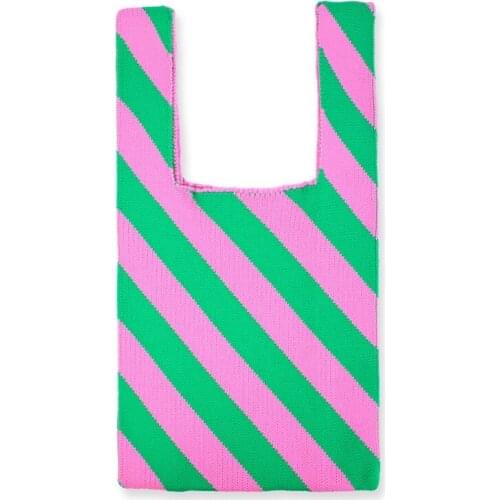 Women Crochet Knitted Woolen Crossgrain Clash Color Vest Tote Bag Female 90s Trendy Classic Design Roomy Slouchy Shoulder Bag