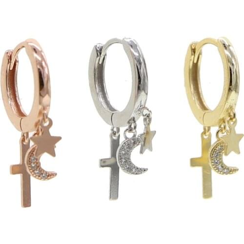 New 925 Sterling Silver Earring For Women Girls cross Star Tassel Earrings Silver Gold Color Huggie Hoop Earring Oorbellen Gifts