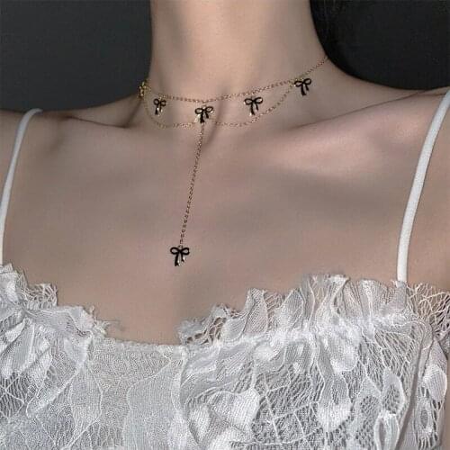 925 Sterling Silver Bowkont Tassel Necklace for Women Temperament Short Chain Choker Colar Korean Jewelry
