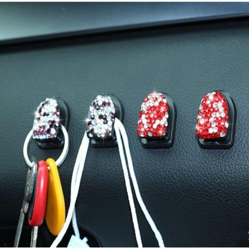 1 Pair Crystal Rhinestone Car Hooks Seat Back Holder For Bag Purse Hangers Home Office Hooks Storage Car Styling Accessories