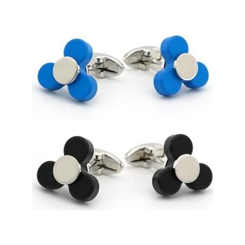 10pairs/lot Blue Black Finger Spinner Cufflink Copper Enamel Spinning Rotatable Bearing Cuff Links Mens Jewelry Wholesale