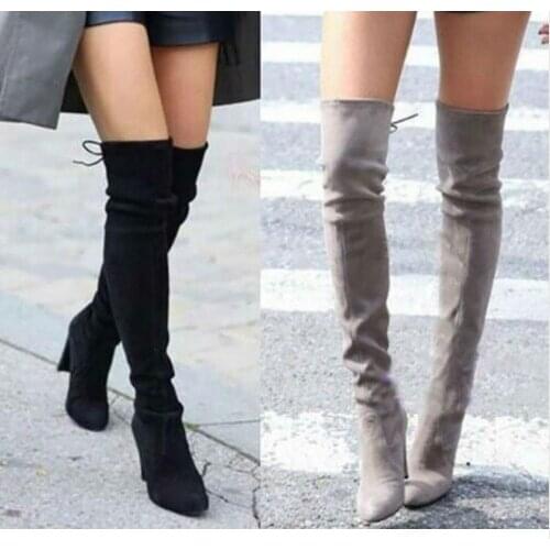 2019Plus Size Fashion Female Winter Thigh High Boots Faux Suede Leather High Heels Women Over The Knee Shoes Drop shipping35-43