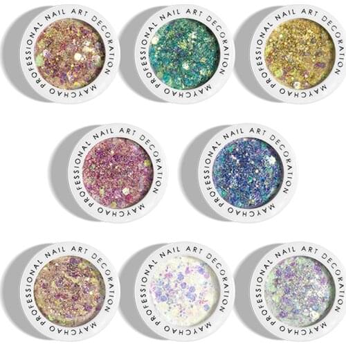 1/8 Boxes 3D Flakes Nail Stickers DIY Nail Art Glitter Flakes Irregular Colourful Sequins Polish Manicure Nail Decoration Decals