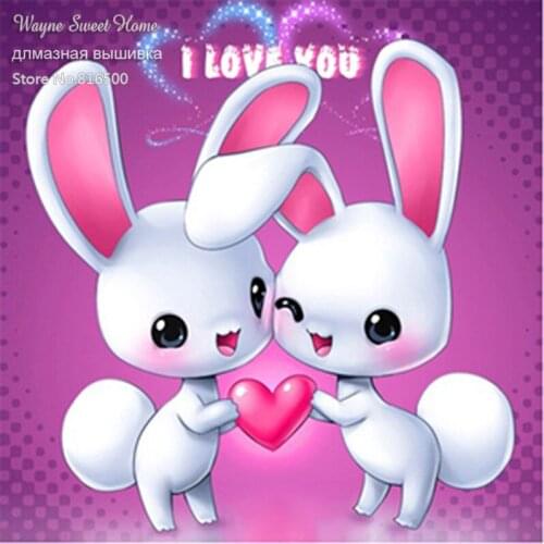 5D Diy Diamond Painting Crystal Rhinestone Diamond Embroidery Cross Stitch Lovely Rabbit & Cartoon Needlework Home Decoration