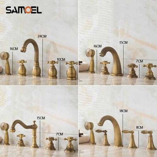 Antique Brass Five-piece Bathtub Faucet Five hole Separated Bath Tub Hot and Cold Water Mixer with Hand Shower BF1018