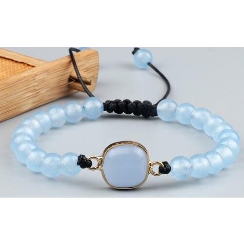 Trendy Beads Braid Rope Bracelet Multi-color Chalcedony Womens 6mm Smooth Natural Stone Bracelets&Bangles Yoga Healing Jewelry