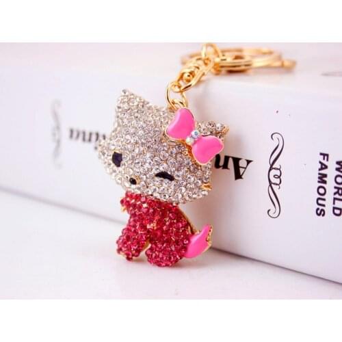 XDPQQ Animal Series Cute Cat Keychain Alloy Rhinestone Three-dimensional Female Bag Pendant Commemorative Gift