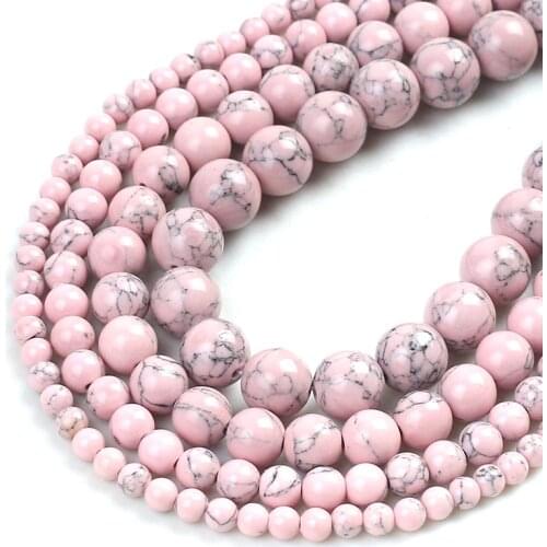 Natural Light Pink Howlite Turquoises Gem Stone Beads Round Loose Beads For Jewelry DIY Making Charms Bracelet 15''4/6/8/10/12mm