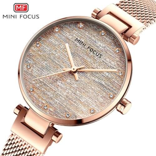 MINIFOCUS Minimalist Women Watches Top Brand Luxury Rose Golden Mesh Strap Ultra Thin Ladies Watch Girl Analog Clock Waterproof
