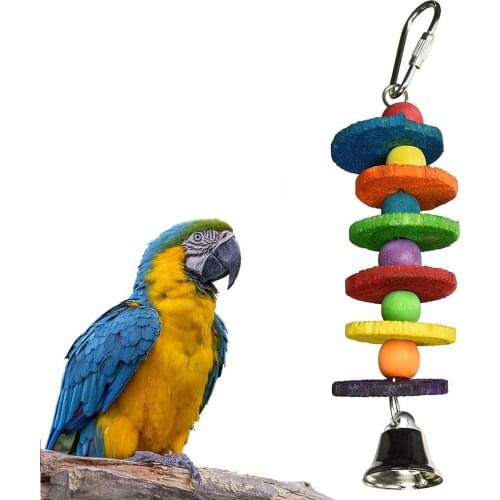 Wooden Birds Parrot Colorful Toys Chew Bite Hanging Cage Balls Ropes Chewing Toy Garden Ornament Pet Supplies