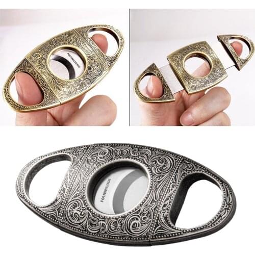 Travel Engraved Cigar Cutter Double Cut Edge Guillotine Scissor Slicer