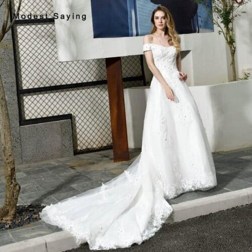 Elegant Ivory A-Line V Neck Lace Wedding Dresses 2020 Chapel Train Formal Women Summer Beaded Bridal Gowns vestido de noiva
