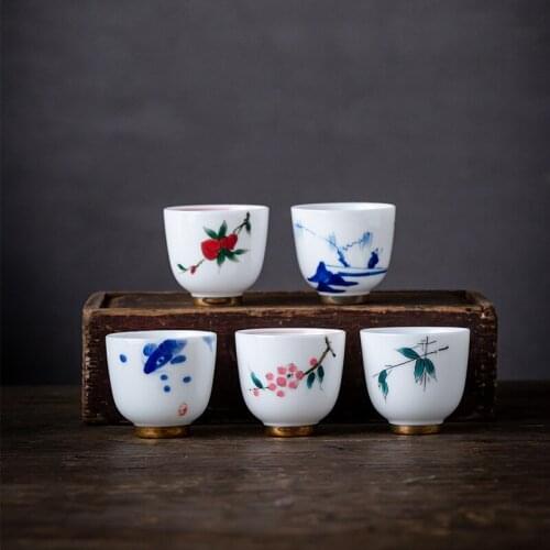 Glazed Ceramic Whiteware Kung Fu Small Cup Single Cup Teacup Tea Bowl Ceramic Tea Utensil Hand-Painted Tea Cup Ceramic Teacups