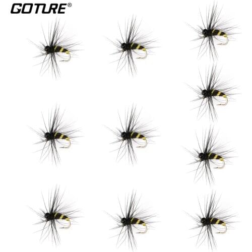 Goture 10PCS/Set Insect lures Fly Fishing Lure/Files Trout Nymphes Salmon Bait Fly Hooks Fishing Tool 1.41cm With Hard Feather