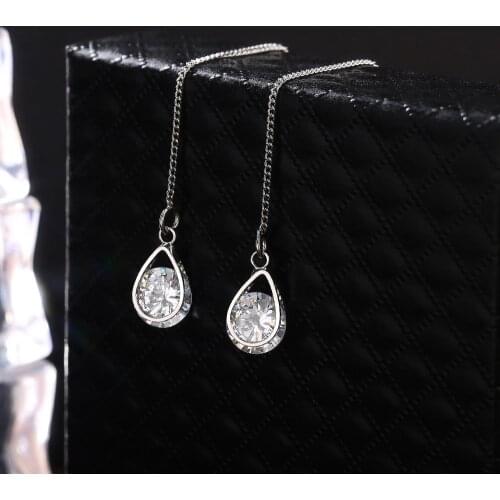 Huitan Delicate Long Wire Hanging Earrings Women Water Drop Shape Pendent Solitaire CZ Brilliant Female Fashion Jewelry Earrings