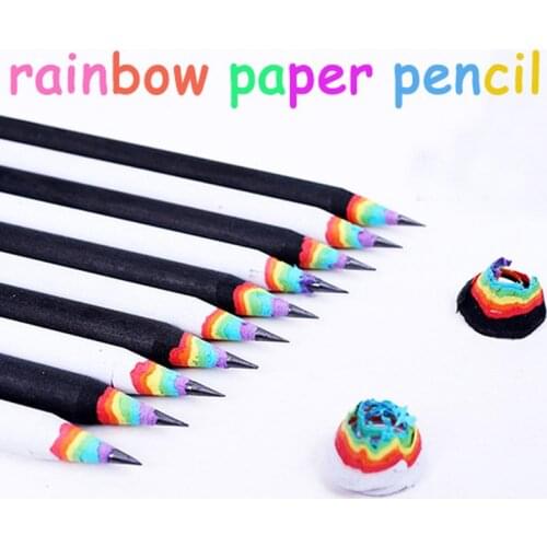 2pc Gradient Rainbow Paper 2B Pencil Black and White Kids Cylindrical Pencil for Office Drawing School Stationery Color Art Pen