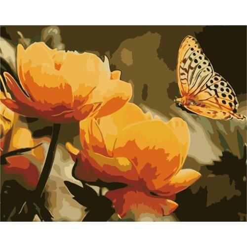 Painting By Numbers DIY Dropshipping 40x50 50x65cm Butterfly and yellow flower Flower Canvas Wedding Decoration Art picture Gift