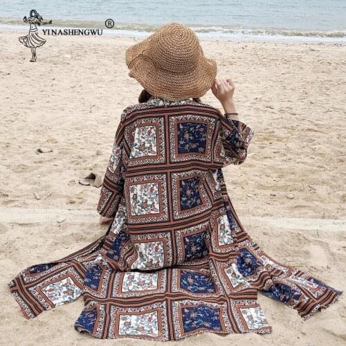 Kimono Japan Street Beachwear Kimono Thin Print Long Women Top Japan Kimono Cardigan Yukata Leisure Travel Thin Holiday Blouses