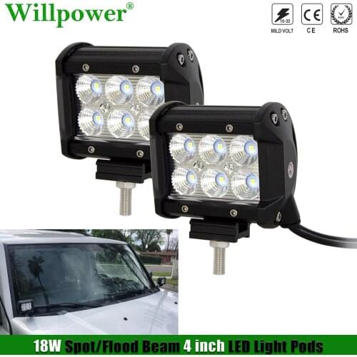 SUV Car 18W 4" LED Pods A-pillar Spotlight For Jeep JK Polaris UTV ATV Moto 4x4 Truck Driving Fog Lamp Tractor Mower Work Light