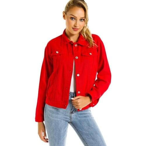 Red Autumn Women Denim Jackets Turn-Down Collar Slim Short Female Overcoat Button Jean Jacket 2019 Women Mujer Casaco AA4991