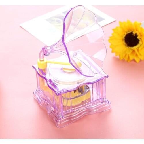 Creative classical crystal phonograph flash box student gift big horn music box musical present flashlight birthday gifts 16x9cm