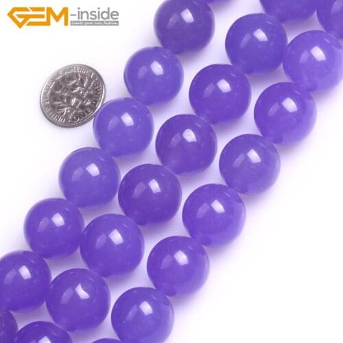 Gem-inside 8-16mm Round Purple Jades Loose Stone Beads For Jewelry Making Beads 15inch DIY Necklace Bracelets For Women Gift