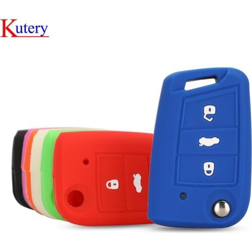 Kutery 3 Buttons Silicone Colorful Filp Remote Car Key Cover Case For VW GOLF Polo SKODA OCTAVIA COMBI Protection Replacement