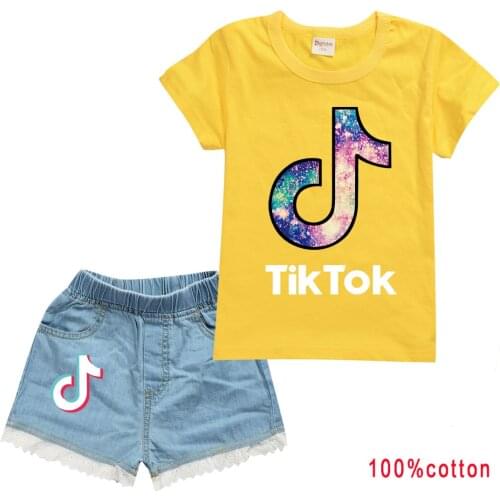 Hot Boys and Girls Tik Tok T-shirts Tops Shorts Cotton Loose Clothes Sets Fashionable Childrens Clothing 2 Pcs Suits