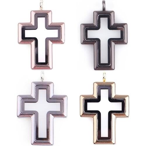 Mix 10pcs/lot Alloy Cross Floating Charm Plain Locket Magnetic Living Glass Memory Locket Pendants for charms necklace 4 colors