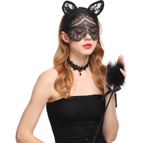 Fashion Sexy Women Headband Lace Cat Ears Veil Black Eye Mask Party Headwear new