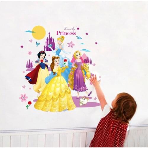 Cartoon Rapunzel Belle Snow White Princess Castle Wall Stickers For Kids Room Home Decoration Anime Mural Art Girls Wall Decals