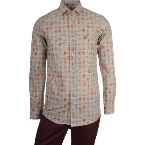 Gentilbay Mens Grimace Clown Printed Cotton Fabric Slimfit Long-Sleeve Sport DC1011 Shirt