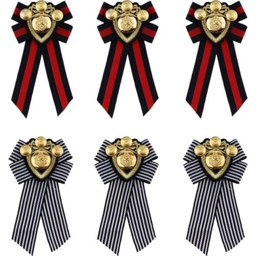 6 Pieces Retro Pre-tied Bowknot Brooch Fabric Bow Tie Men Wome British Badge