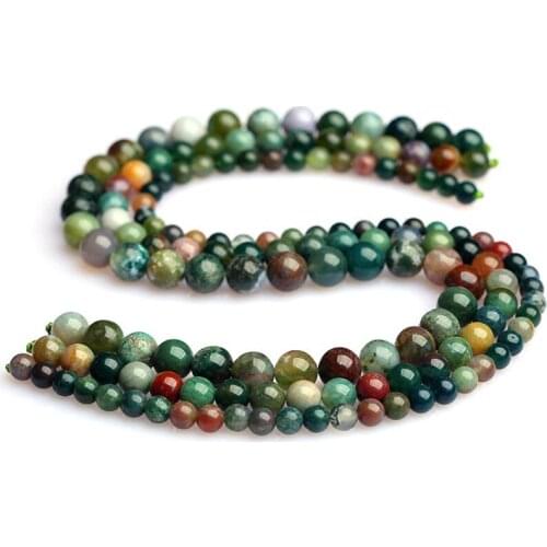 Natural Stone Smooth Indian Agat Round Loose Beads Strand 4 6 8 10 12 14MM Pick Size Onyx For DIY Creative Jewelry Making 16"