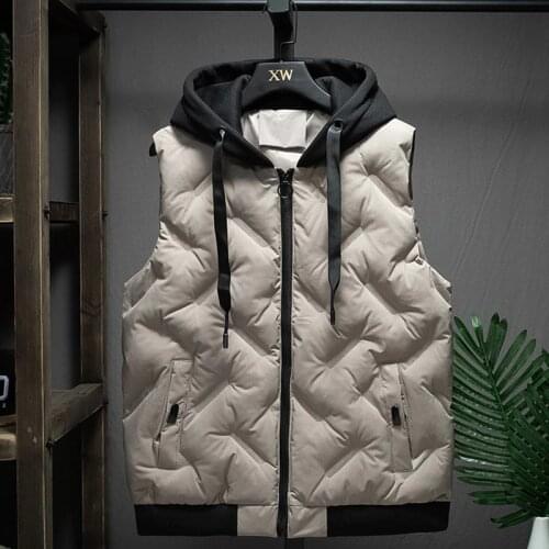 2020 New Winter Vest Men Casual Waterproof Warm Hooded Slash Pockets Sleeveless Coat Red Khaki Black Color Plus Size 4XL