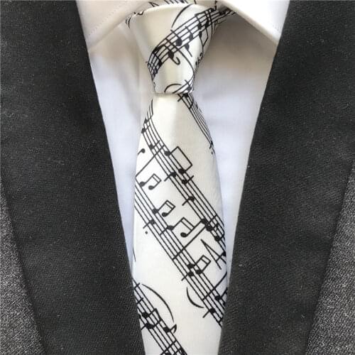 New Design 5cm Skinny Ties White with Black Classic Musical Notes Necktie Melody Music Gravata