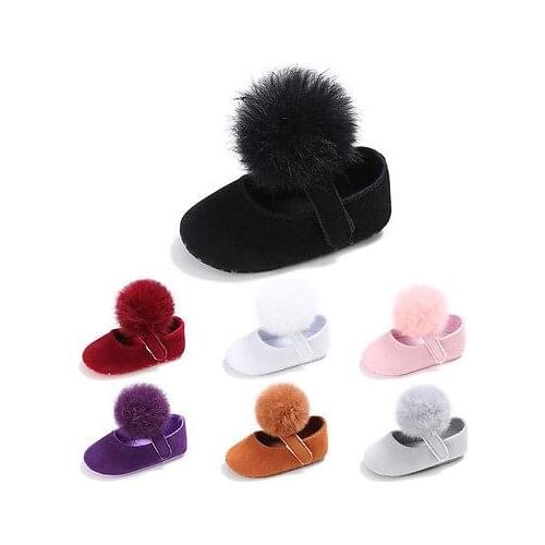 First Walkers NEW Cute Hair Ball Baby Girls Shoes Infant Toddler Soft Crib Shoes Newborn-18 M