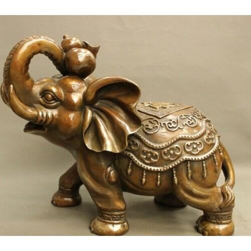 Wholesale factory 16" Folk Chinese Bronze Copper Fu Gourd JiXiang Happy Elephant Statue Sculpture