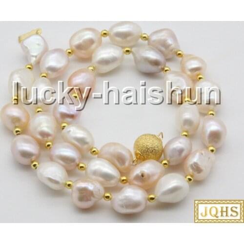 Natural 18" 13mm baroque white pink purple Multicolor pearls necklace c59