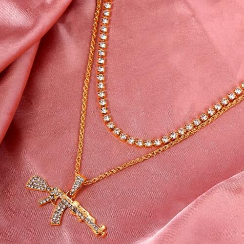 JJFOUCS Boho Gold Silver Color Necklaces For Women Punk Hip Hop Multilayer AK47 Gun Pendant Necklace 2021 Fashion New Jewelry