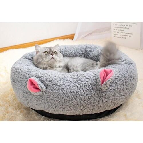 Plushed Cat Nest Soft Round Pet Bed Lovely Sheep Shape Comfortable Pet Nest Dog Sleep Bed Deep Sleep Nest Big Space Washable Pet