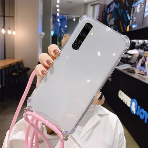 Clear Phone Case For Realme 7 X7 6 5 5i 3 2 X50 XT X2 X Lite Pro C3 C15 Q Case With Lanyard Strap Cord Shockproof Cover Women