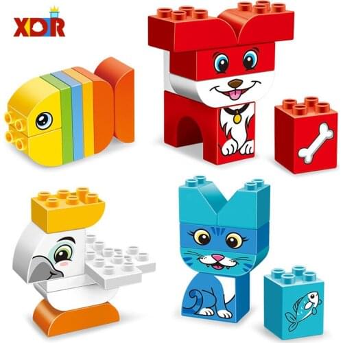 Compatible With Duplos Animal Large Particle Brick Accessories Toy Bird Cat Fish Cube Animal Building Block Double DIY Creative